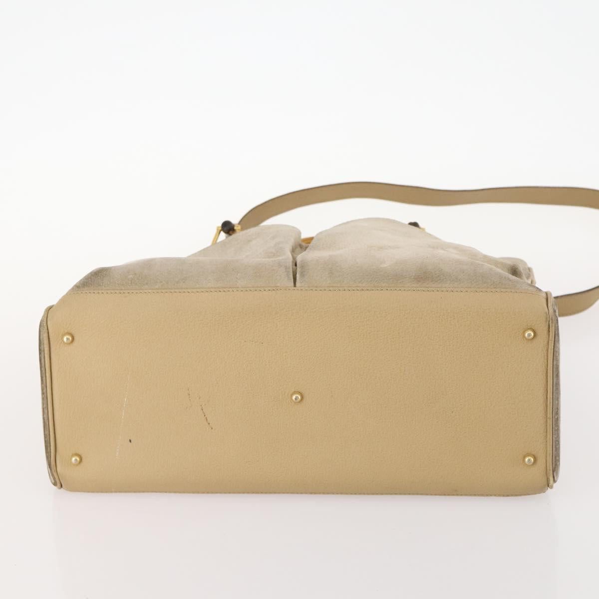 GUCCI Bamboo Tote Bag Suede 2way Beige Gold 002 123 0322 Auth hk3487