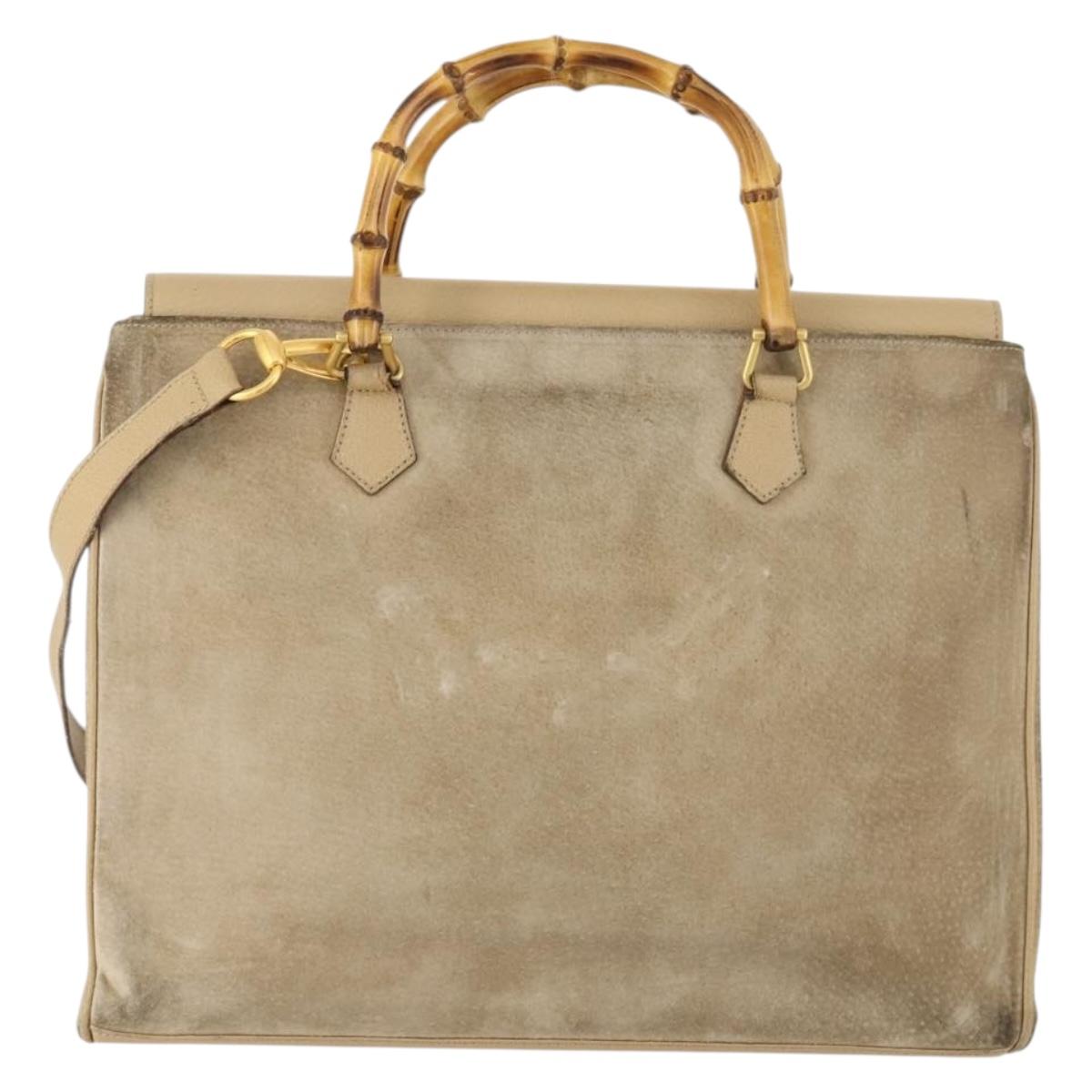 GUCCI Bamboo Tote Bag Suede 2way Beige Gold 002 123 0322 Auth hk3487