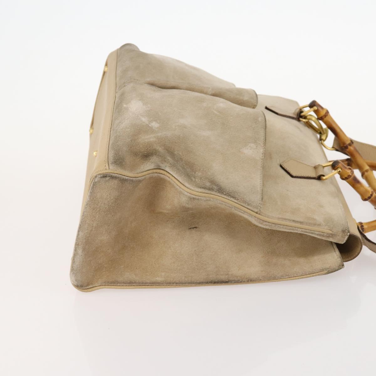 GUCCI Bamboo Tote Bag Suede 2way Beige Gold 002 123 0322 Auth hk3487