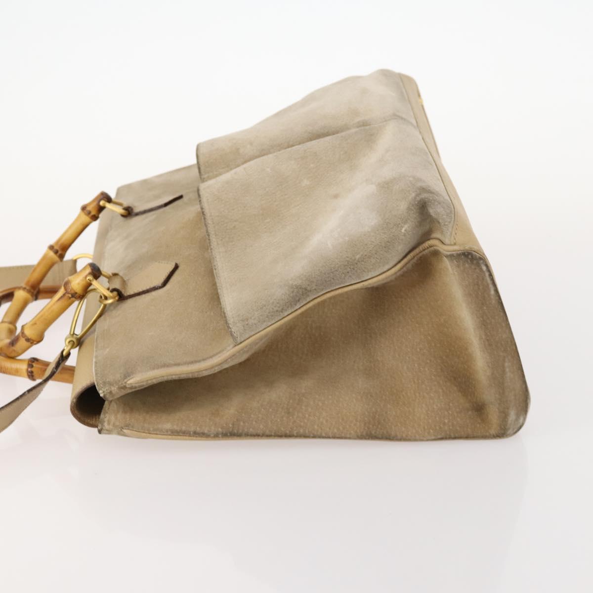 GUCCI Bamboo Tote Bag Suede 2way Beige Gold 002 123 0322 Auth hk3487