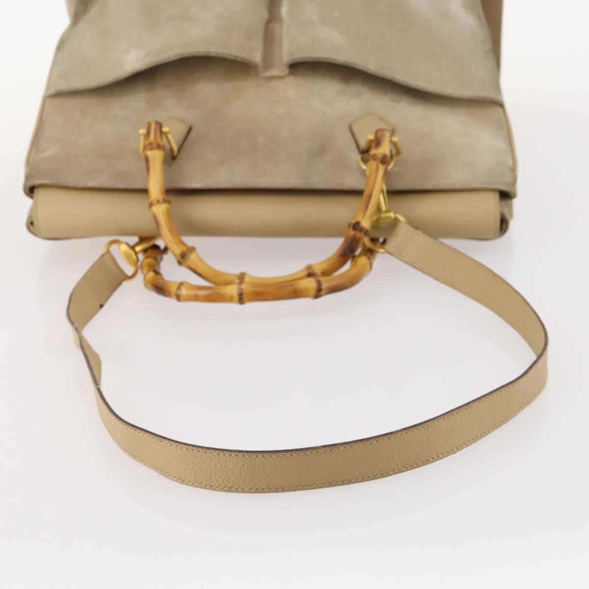 GUCCI Bamboo Tote Bag Suede 2way Beige Gold 002 123 0322 Auth hk3487