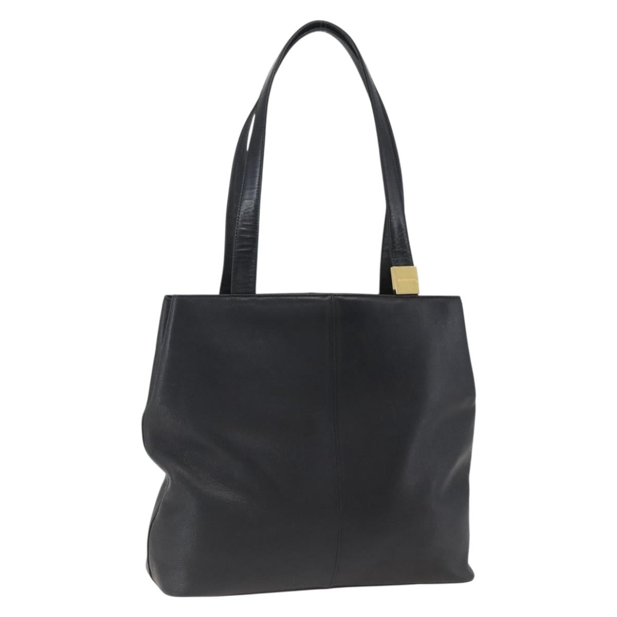 BURBERRY Tote Bag Leather Black Gold Auth hk3488