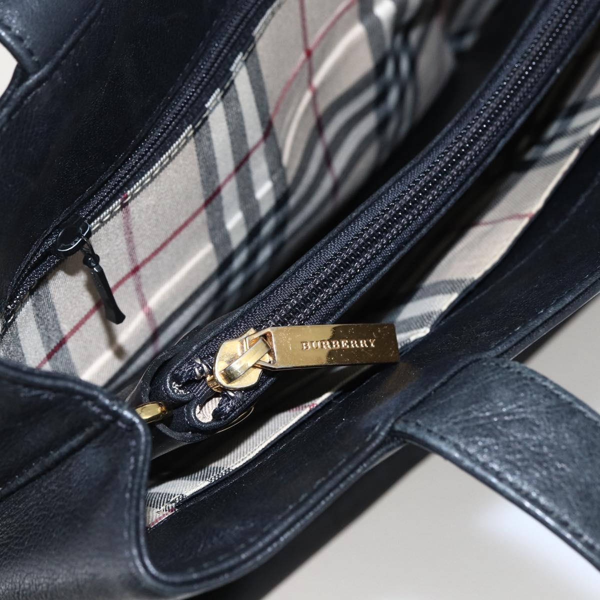 BURBERRY Tote Bag Leather Black Gold Auth hk3488