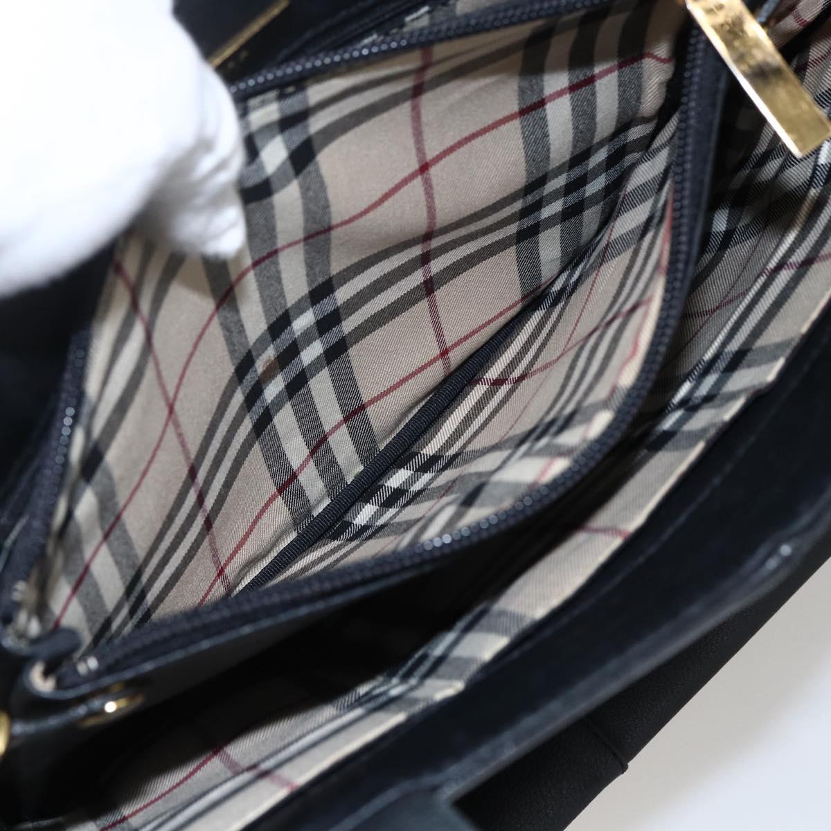 BURBERRY Tote Bag Leather Black Gold Auth hk3488