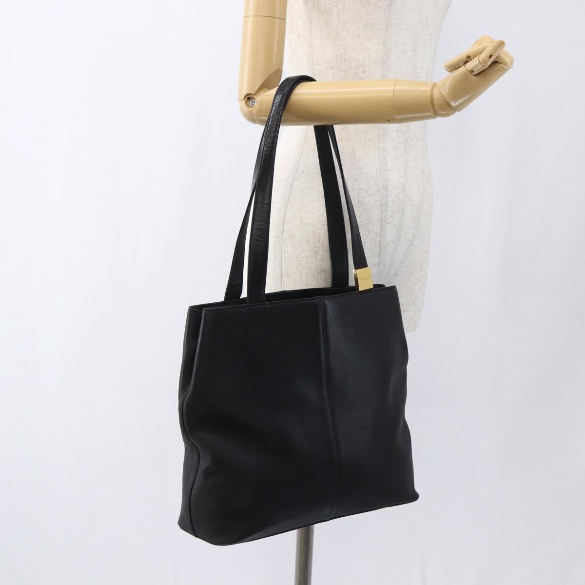 BURBERRY Tote Bag Leather Black Gold Auth hk3488