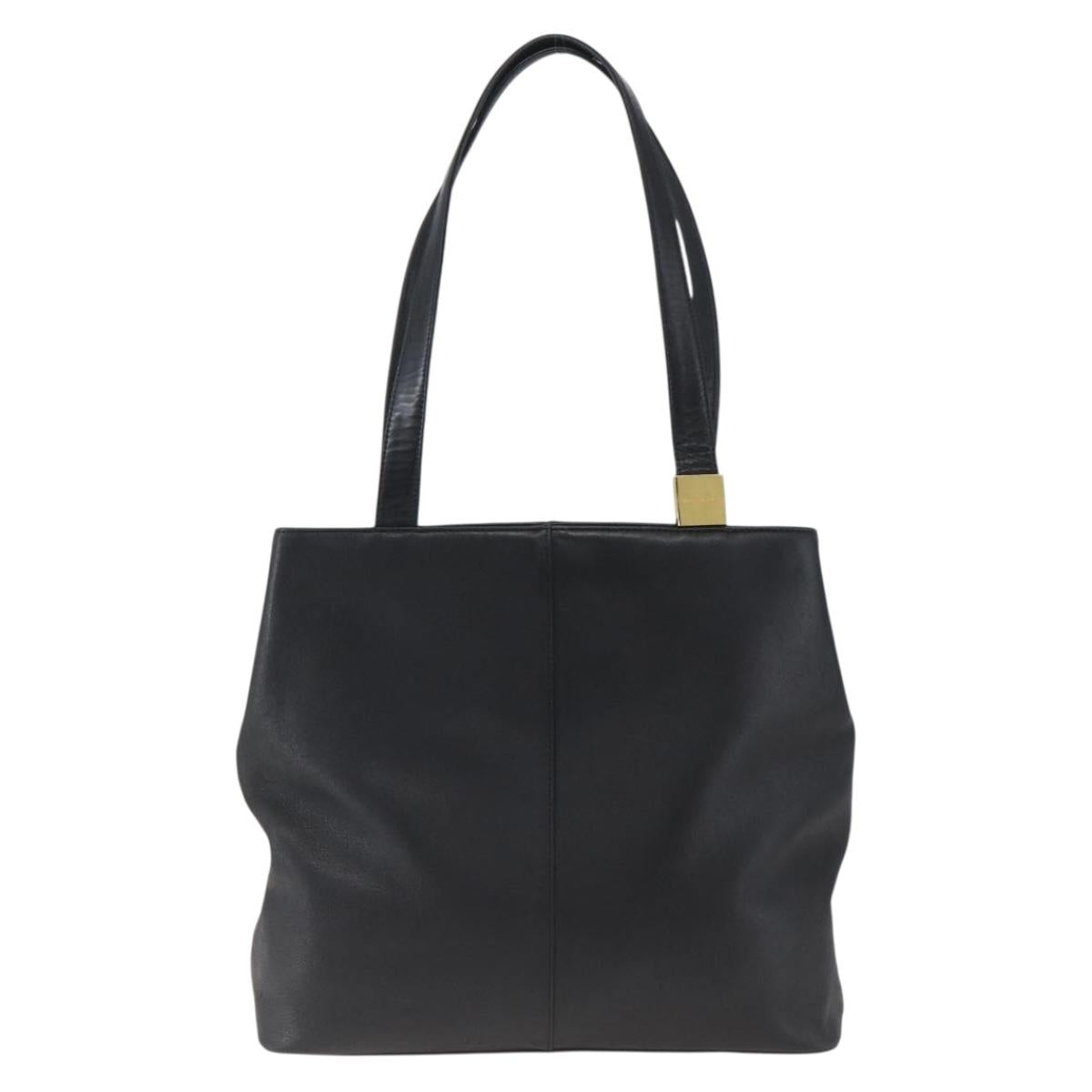 BURBERRY Tote Bag Leather Black Gold Auth hk3488