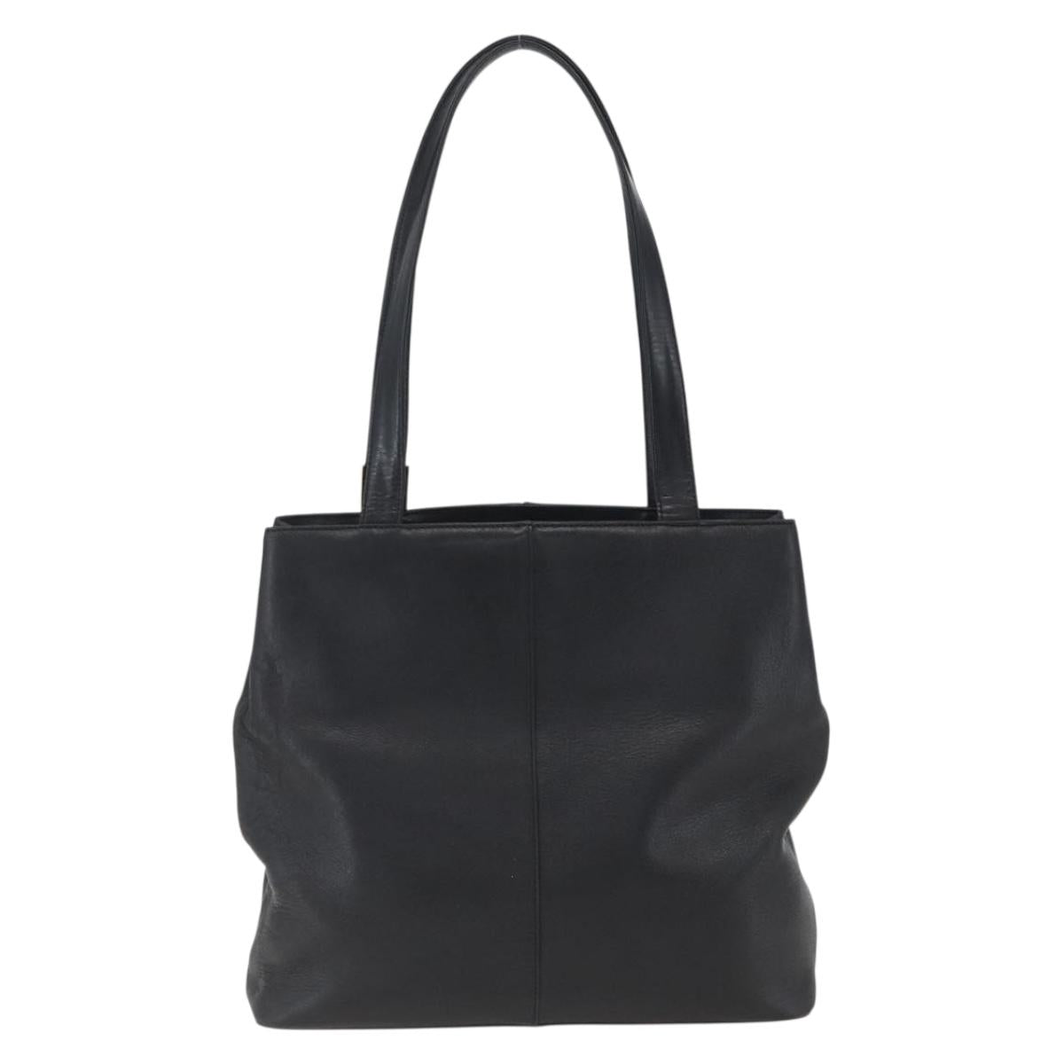 BURBERRY Tote Bag Leather Black Gold Auth hk3488