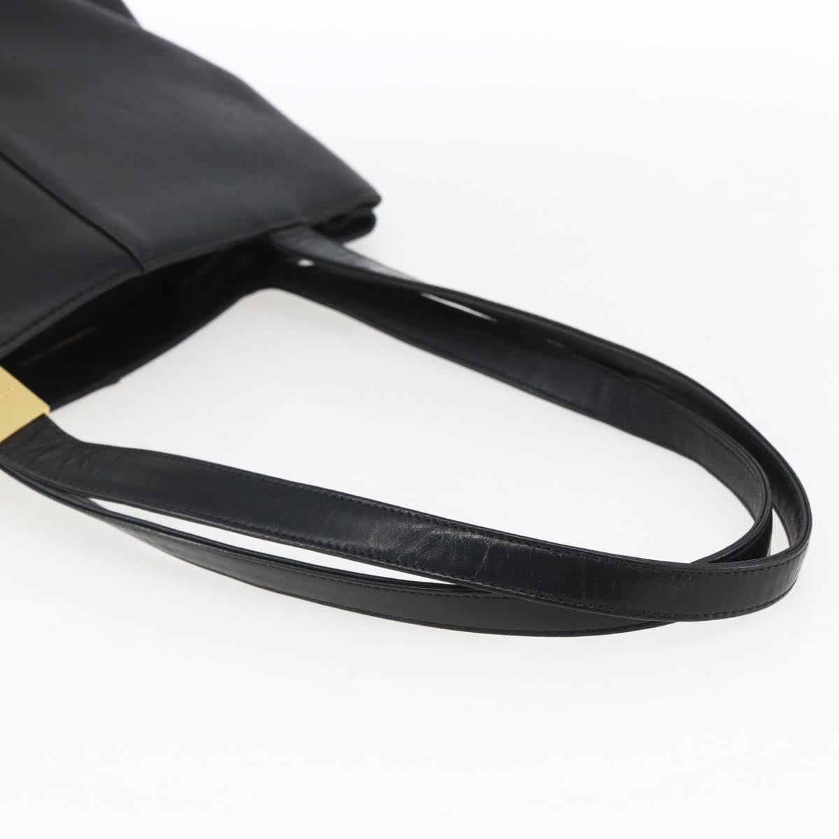 BURBERRY Tote Bag Leather Black Gold Auth hk3488