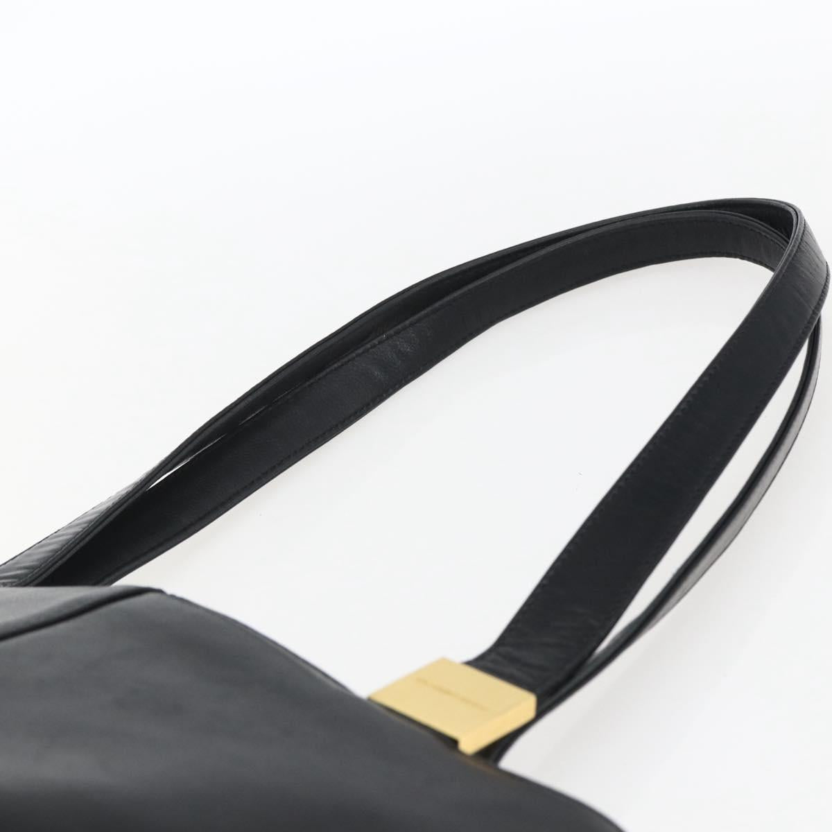 BURBERRY Tote Bag Leather Black Gold Auth hk3488