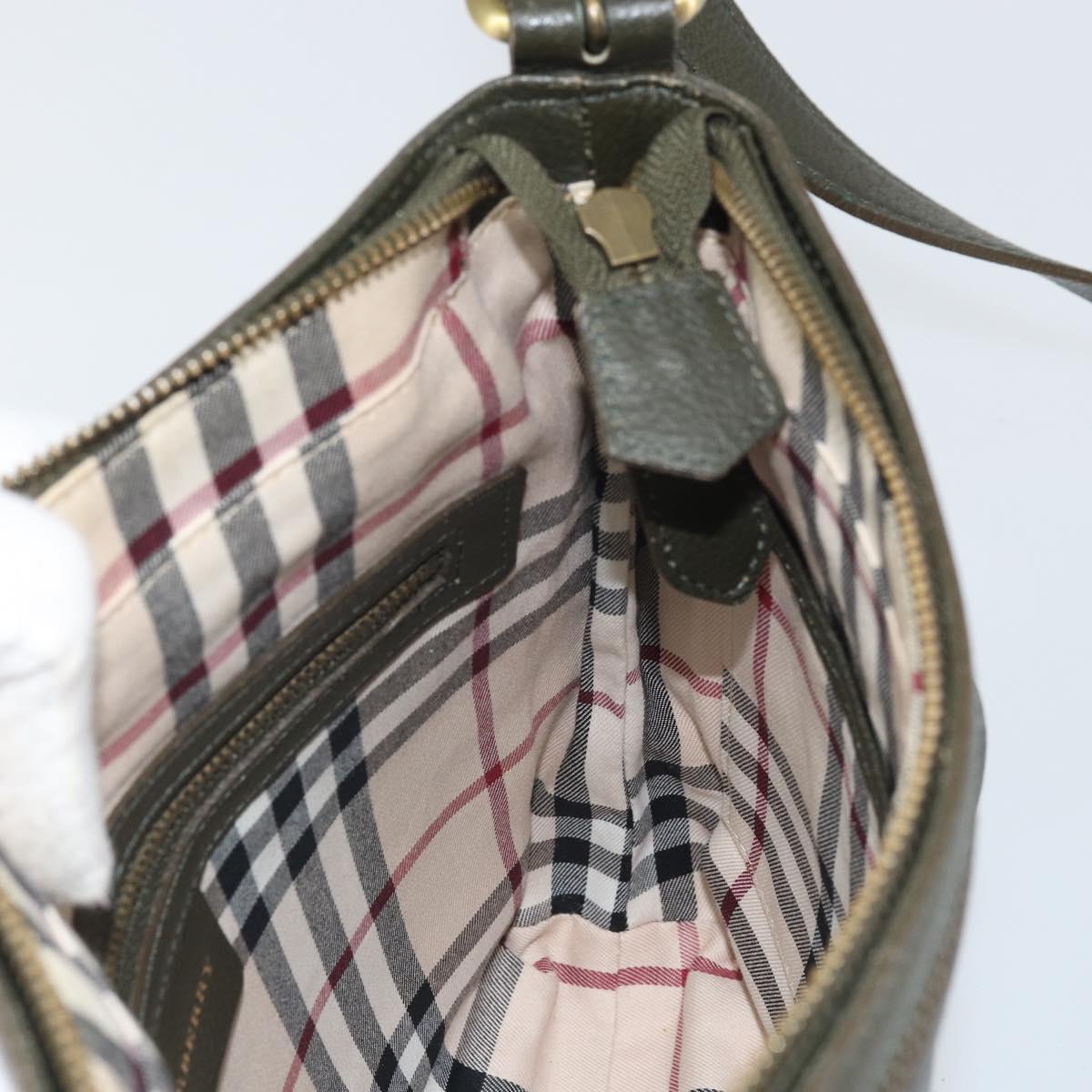 BURBERRY Shoulder Bag Leather Khaki Gold Auth hk3489