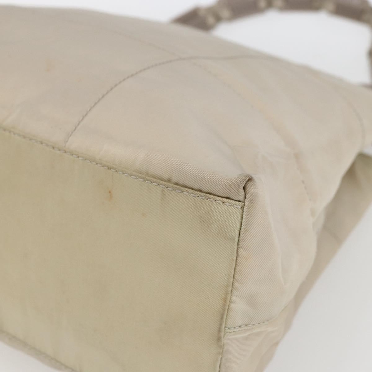 PRADA Tote Bag Nylon Beige Silver Auth hk3495