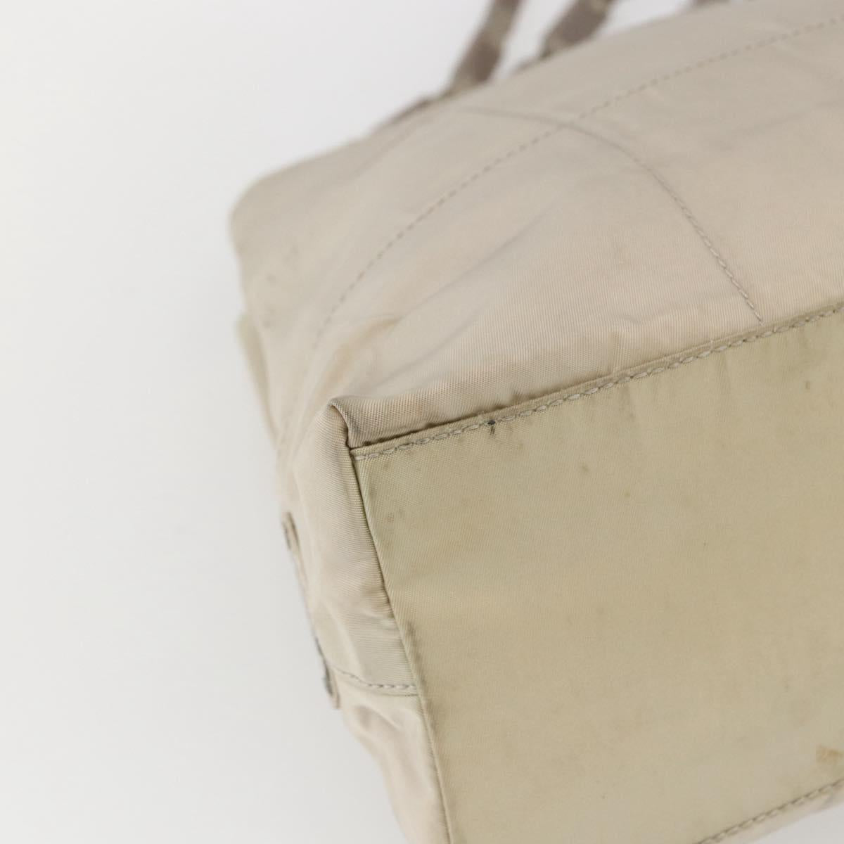 PRADA Tote Bag Nylon Beige Silver Auth hk3495