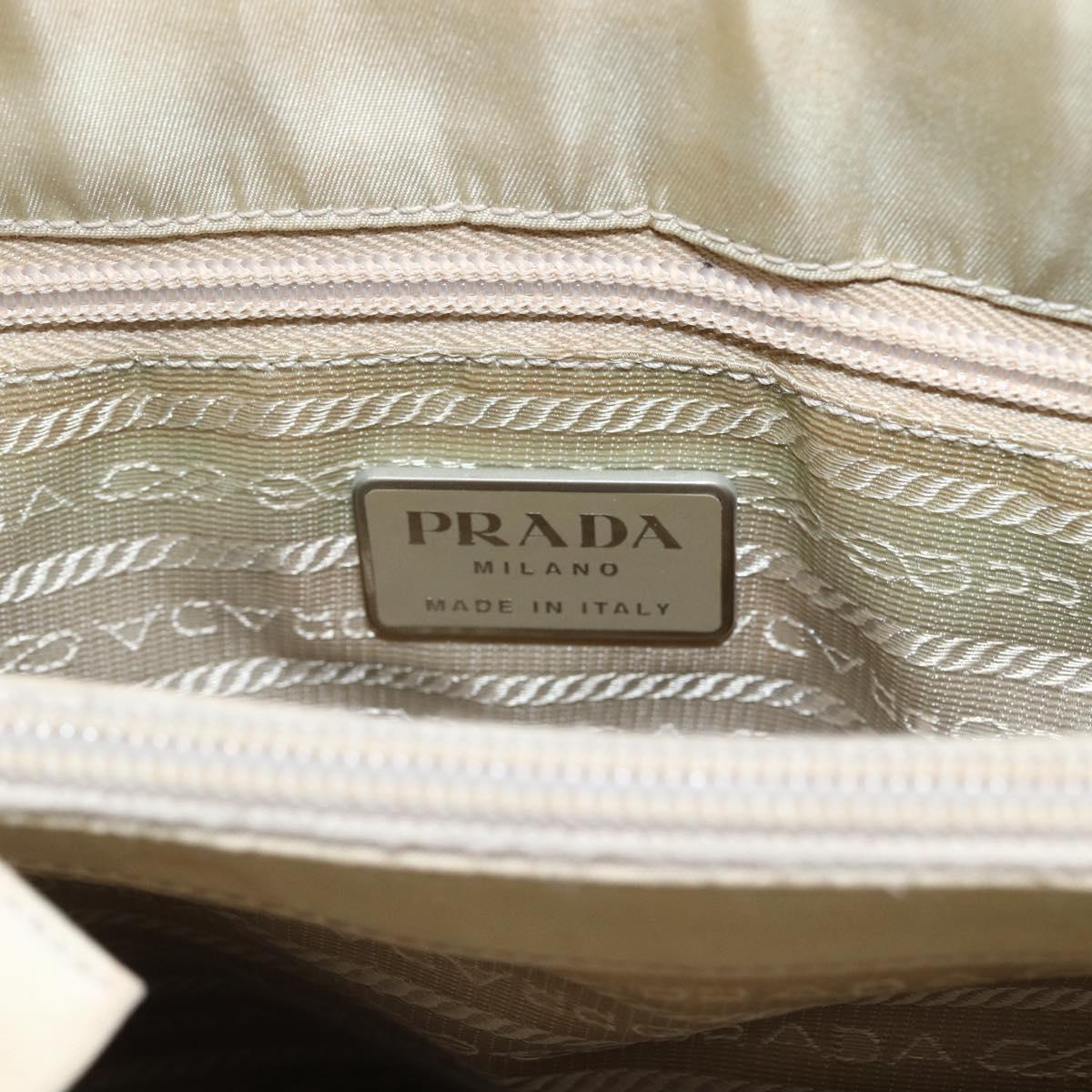 PRADA Tote Bag Nylon Beige Silver Auth hk3495