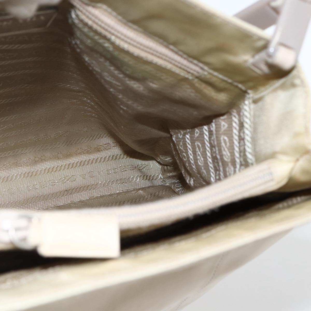 PRADA Tote Bag Nylon Beige Silver Auth hk3495