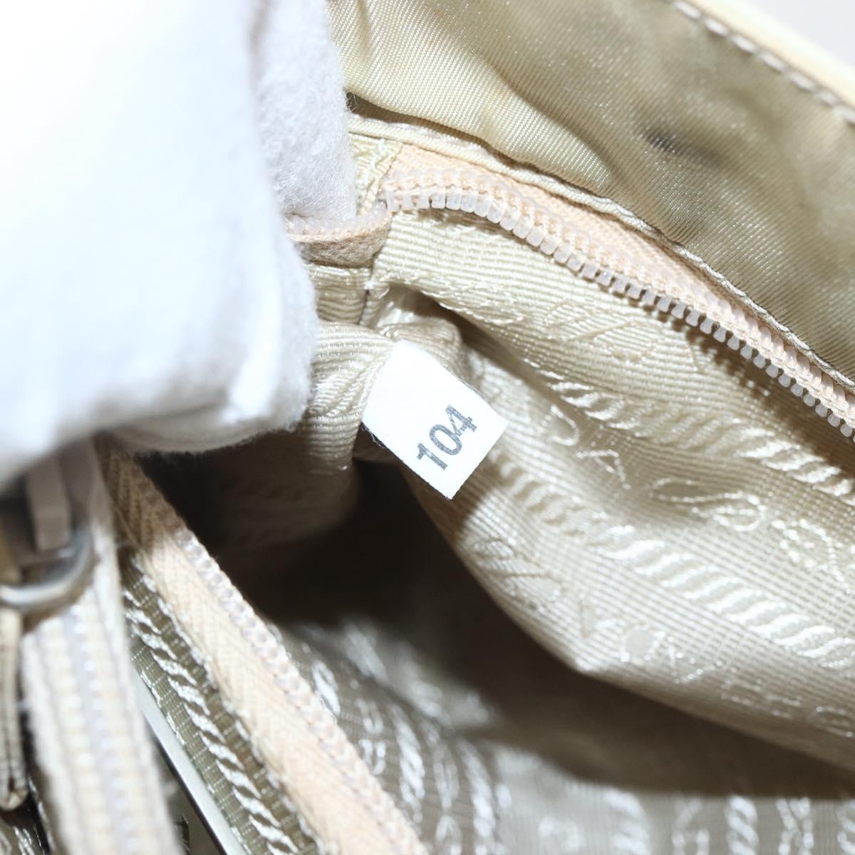 PRADA Tote Bag Nylon Beige Silver Auth hk3495
