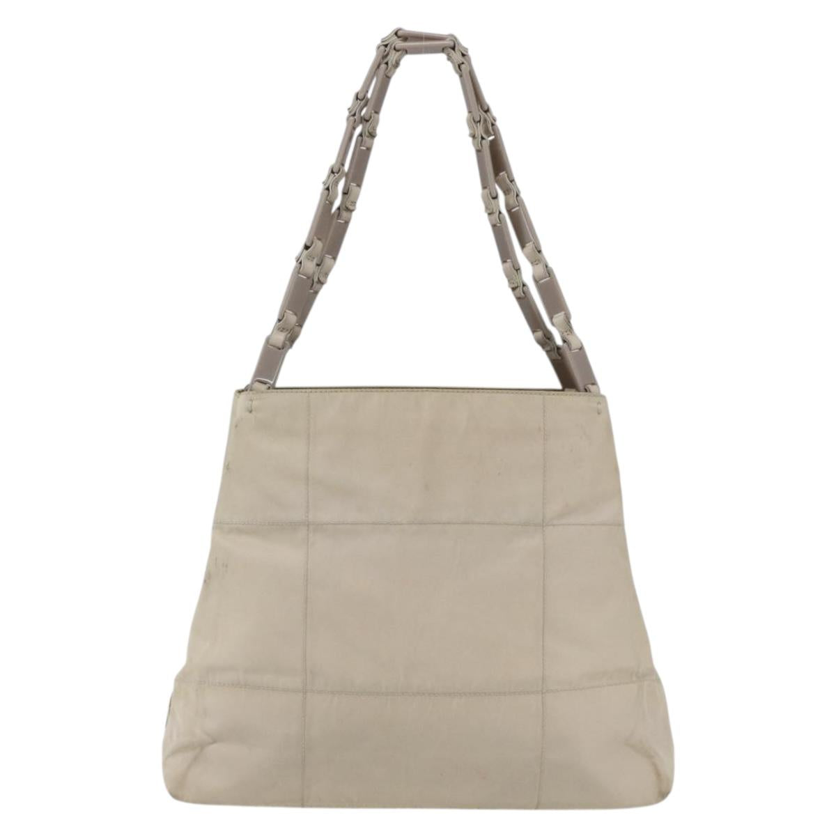 PRADA Tote Bag Nylon Beige Silver Auth hk3495