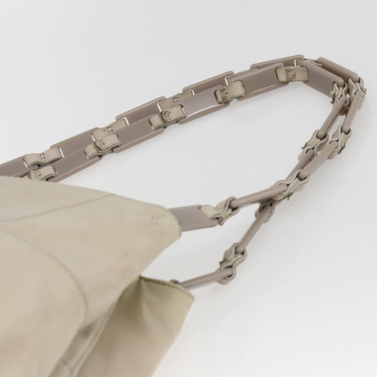 PRADA Tote Bag Nylon Beige Silver Auth hk3495
