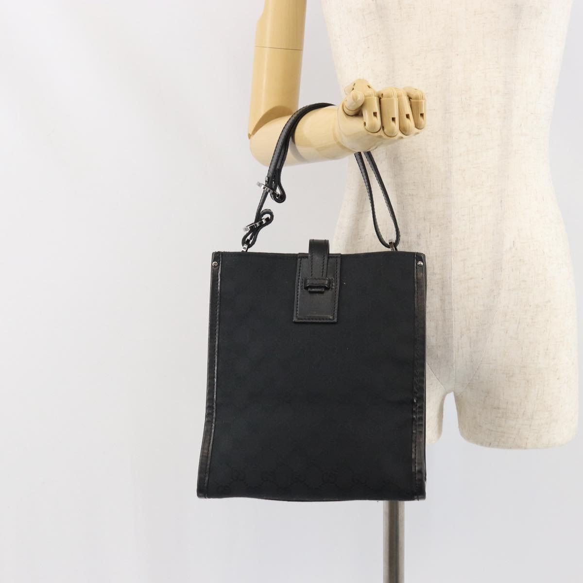 GUCCI GG Canvas Hand Bag Black Silver 110292 Auth hk3496