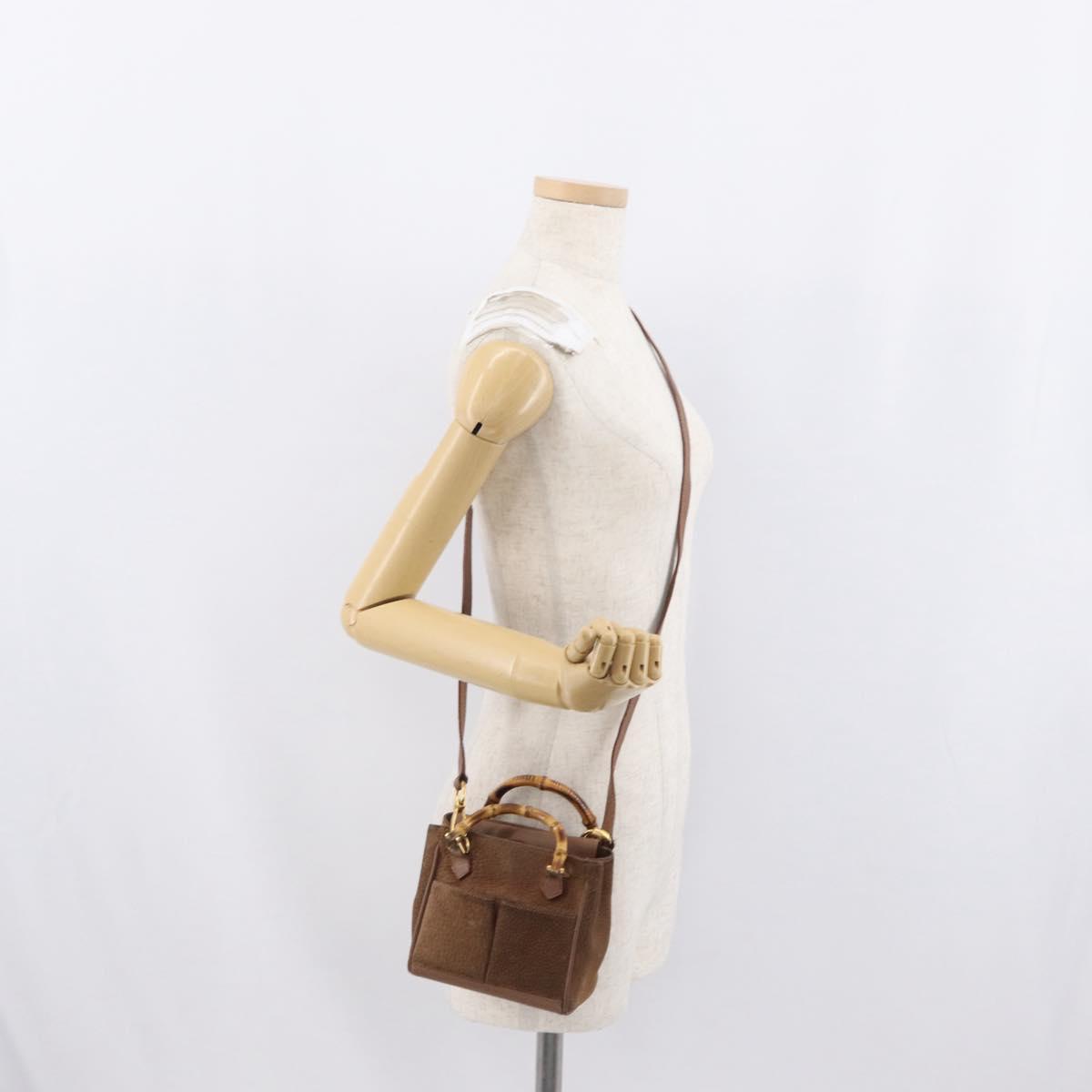 GUCCI Bamboo Hand Bag Suede 2way Brown Gold 007 2214 0238 Auth hk3502