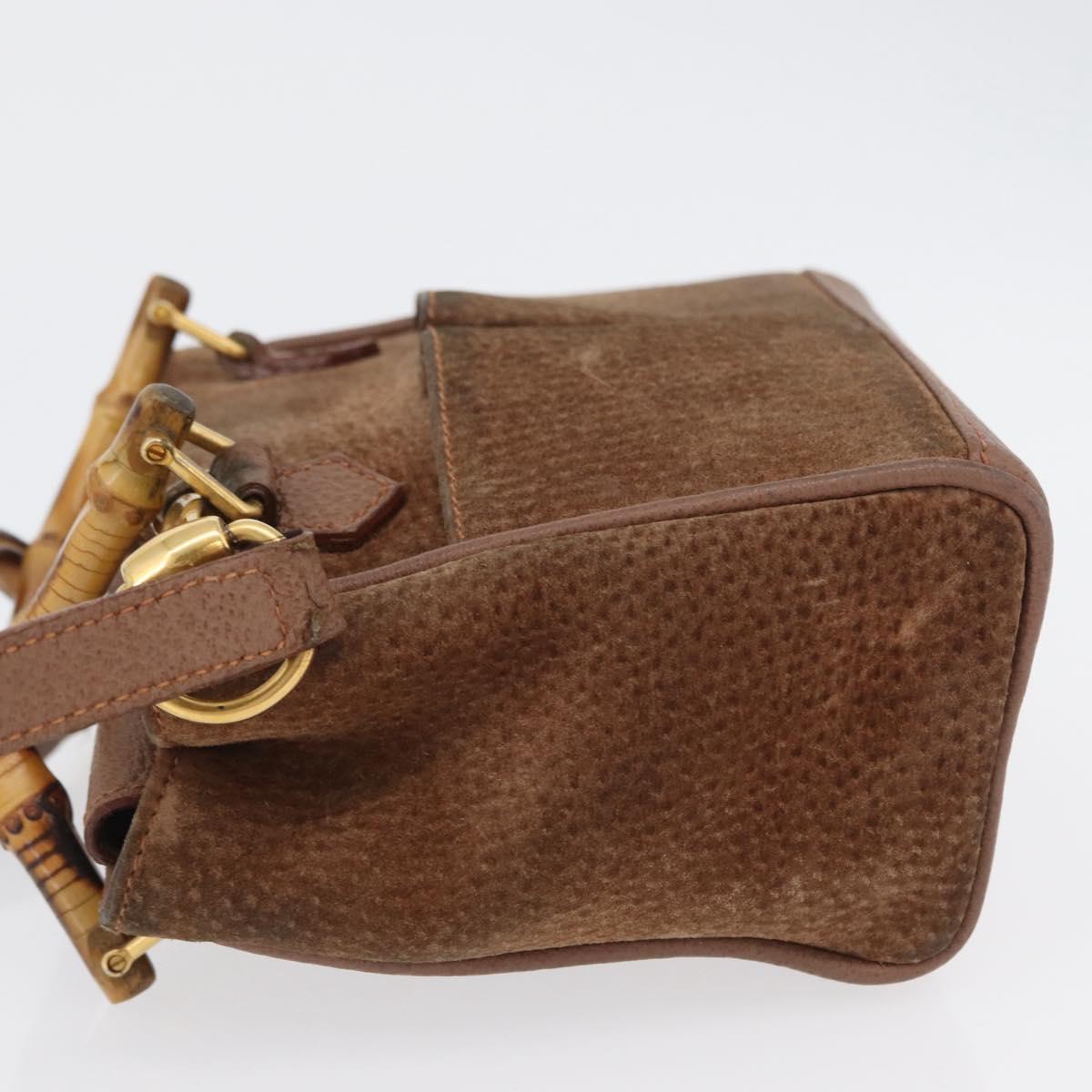 GUCCI Bamboo Hand Bag Suede 2way Brown Gold 007 2214 0238 Auth hk3502
