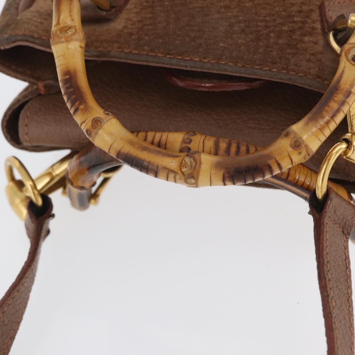 GUCCI Bamboo Hand Bag Suede 2way Brown Gold 007 2214 0238 Auth hk3502