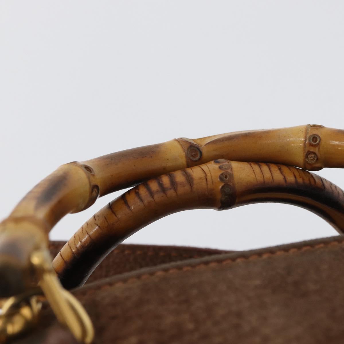 GUCCI Bamboo Hand Bag Suede 2way Brown Gold 007 2214 0238 Auth hk3502