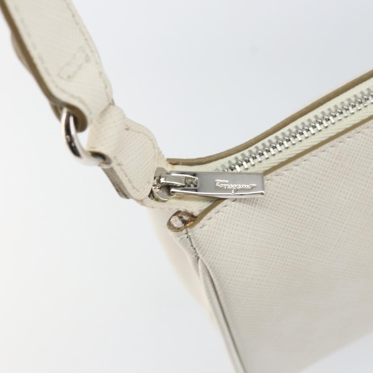 Salvatore Ferragamo Gancini Shoulder Bag Leather White Silver Auth hk3504
