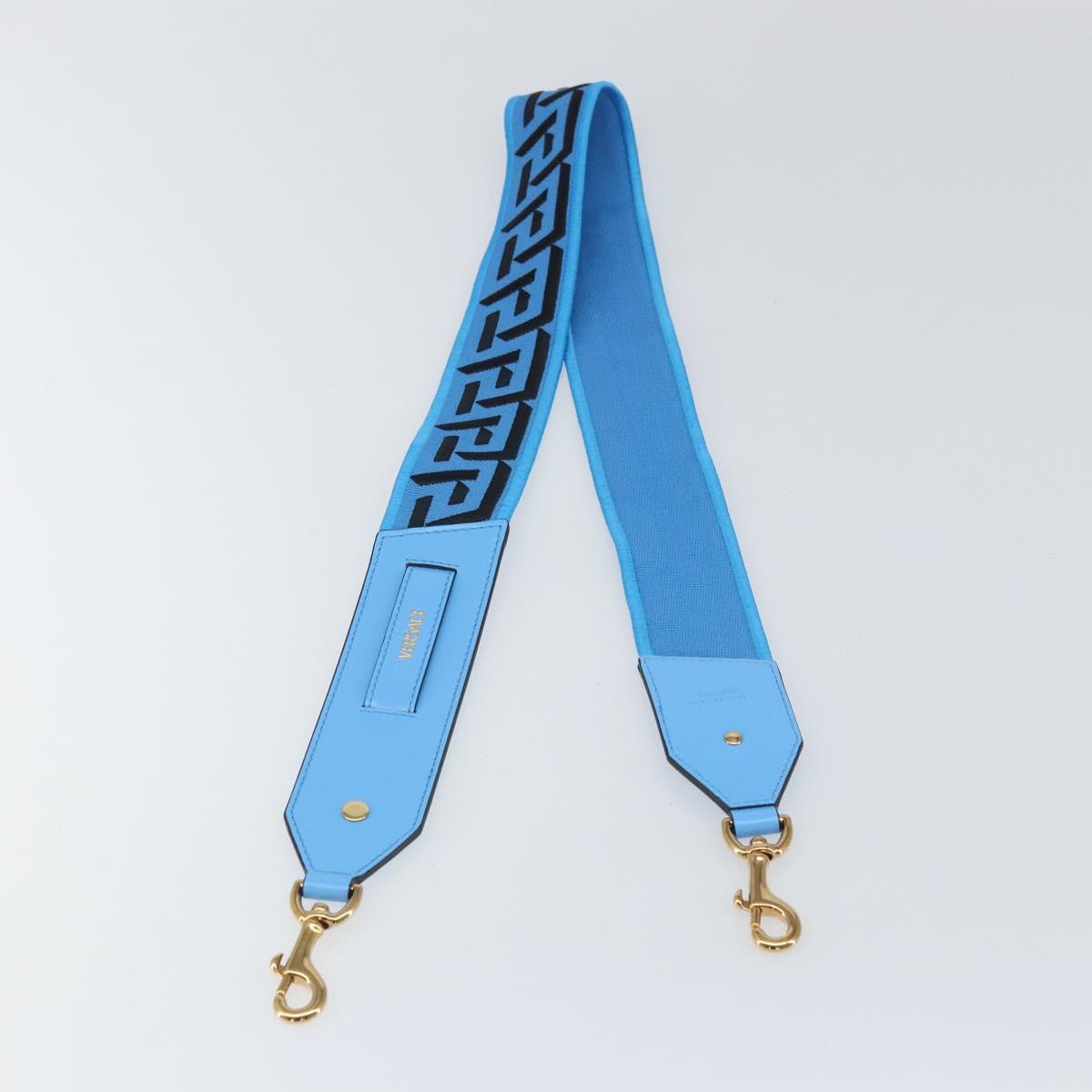 VERSACE Shoulder Strap Canvas Leather 37.8"" Light Blue Gold Auth hk3507