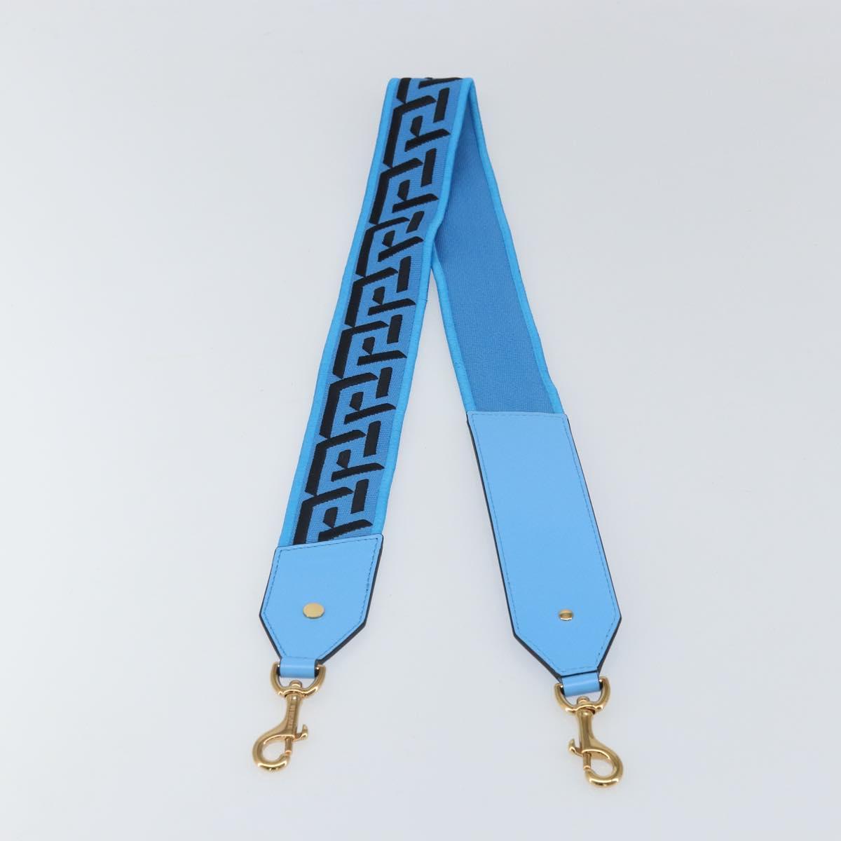 VERSACE Shoulder Strap Canvas Leather 37.8"" Light Blue Gold Auth hk3507