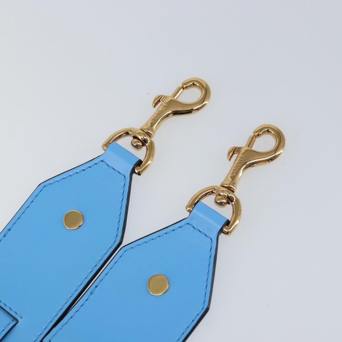 VERSACE Shoulder Strap Canvas Leather 37.8"" Light Blue Gold Auth hk3507