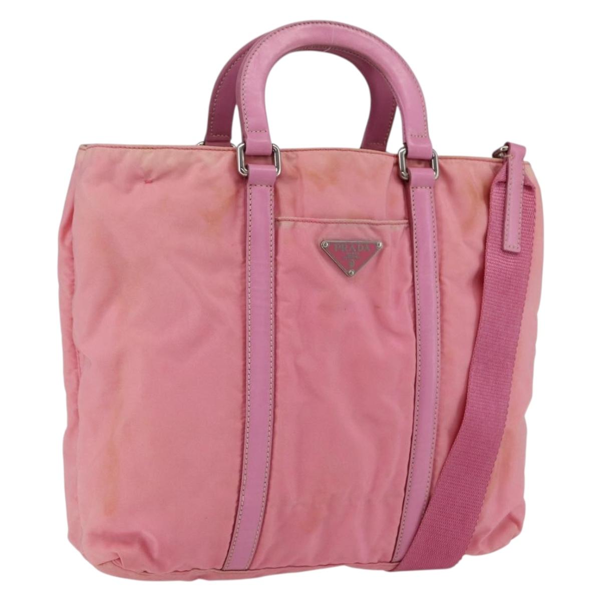 PRADA Hand Bag Nylon 2way Pink Silver Auth hk3514