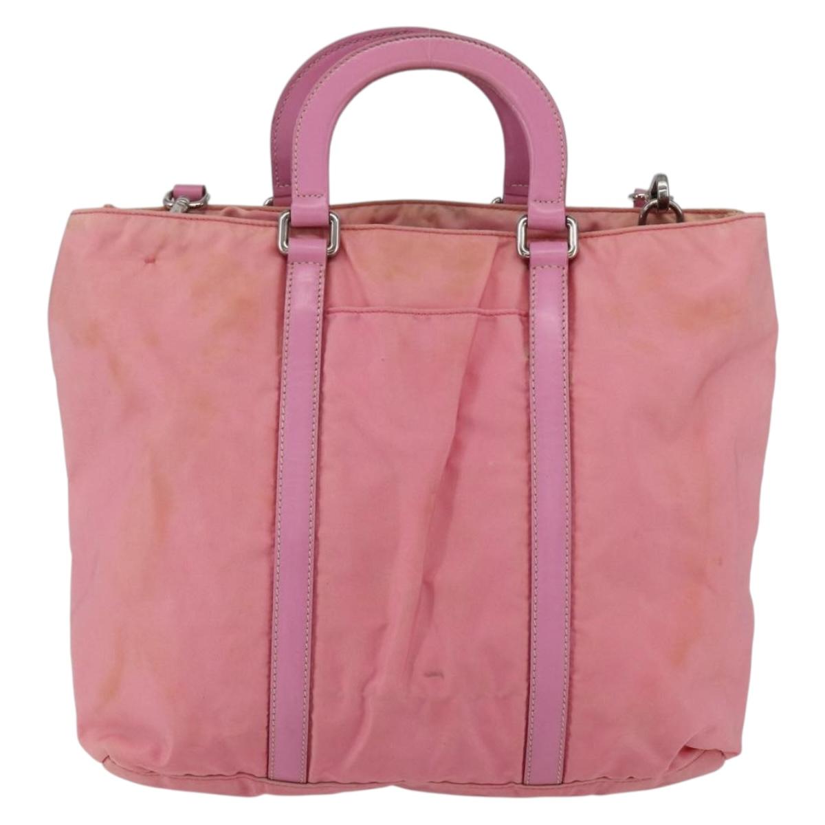 PRADA Hand Bag Nylon 2way Pink Silver Auth hk3514