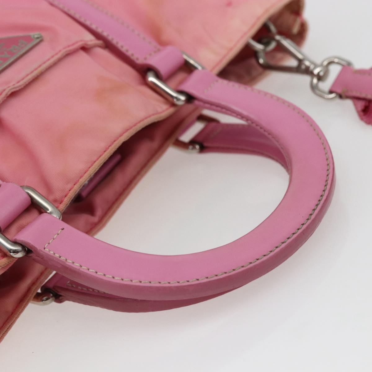 PRADA Hand Bag Nylon 2way Pink Silver Auth hk3514