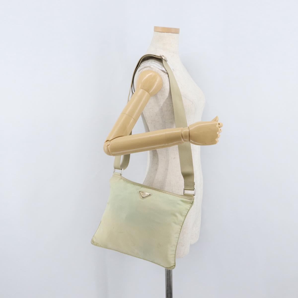 PRADA Shoulder Bag Nylon Ivory Silver Auth hk3516