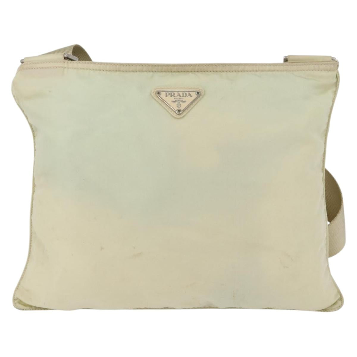 PRADA Shoulder Bag Nylon Ivory Silver Auth hk3516
