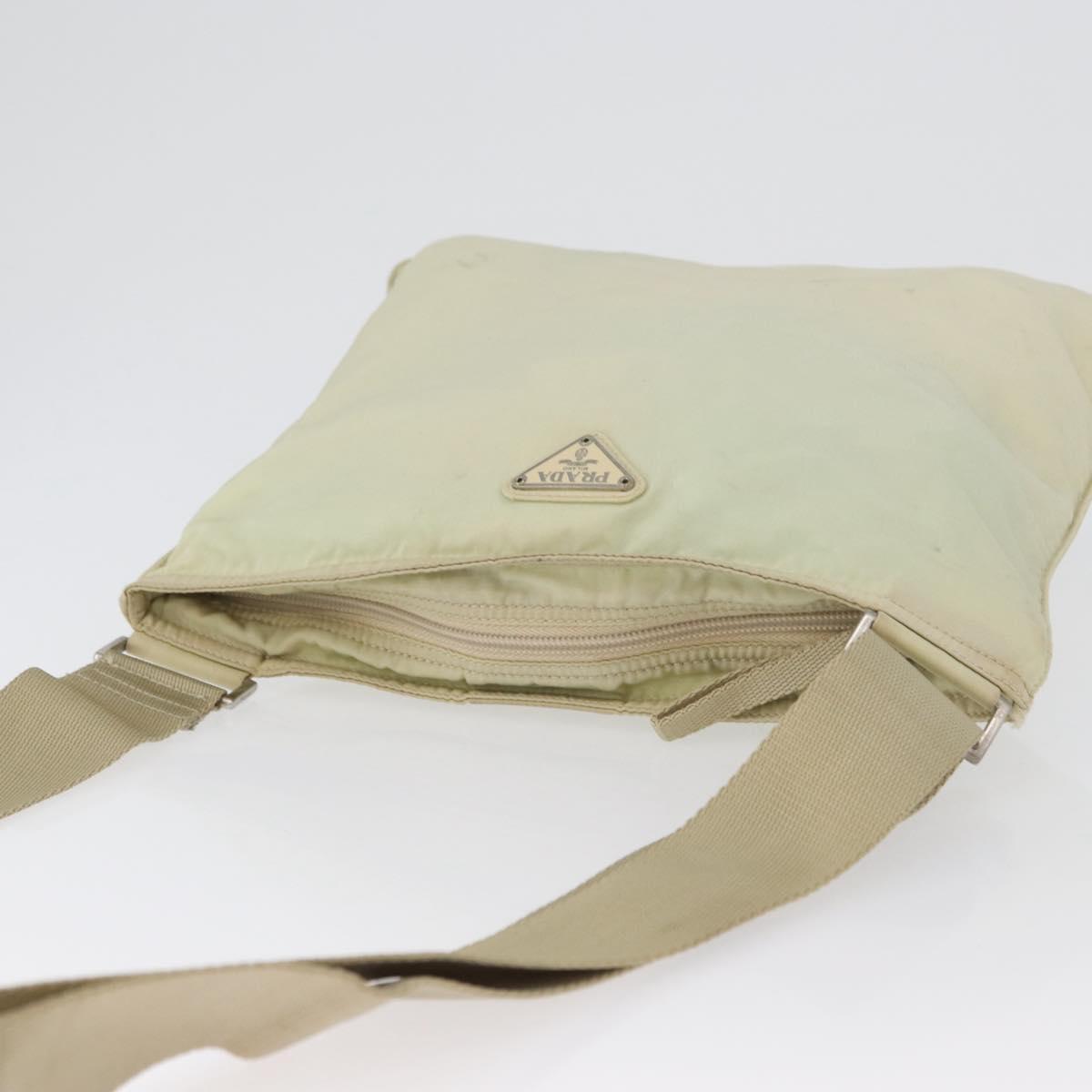 PRADA Shoulder Bag Nylon Ivory Silver Auth hk3516