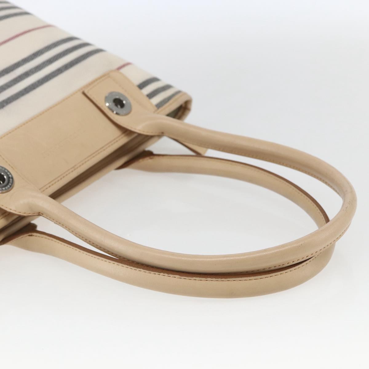 BURBERRY Nova Check Tote Bag Canvas Leather White Silver Auth hk3518