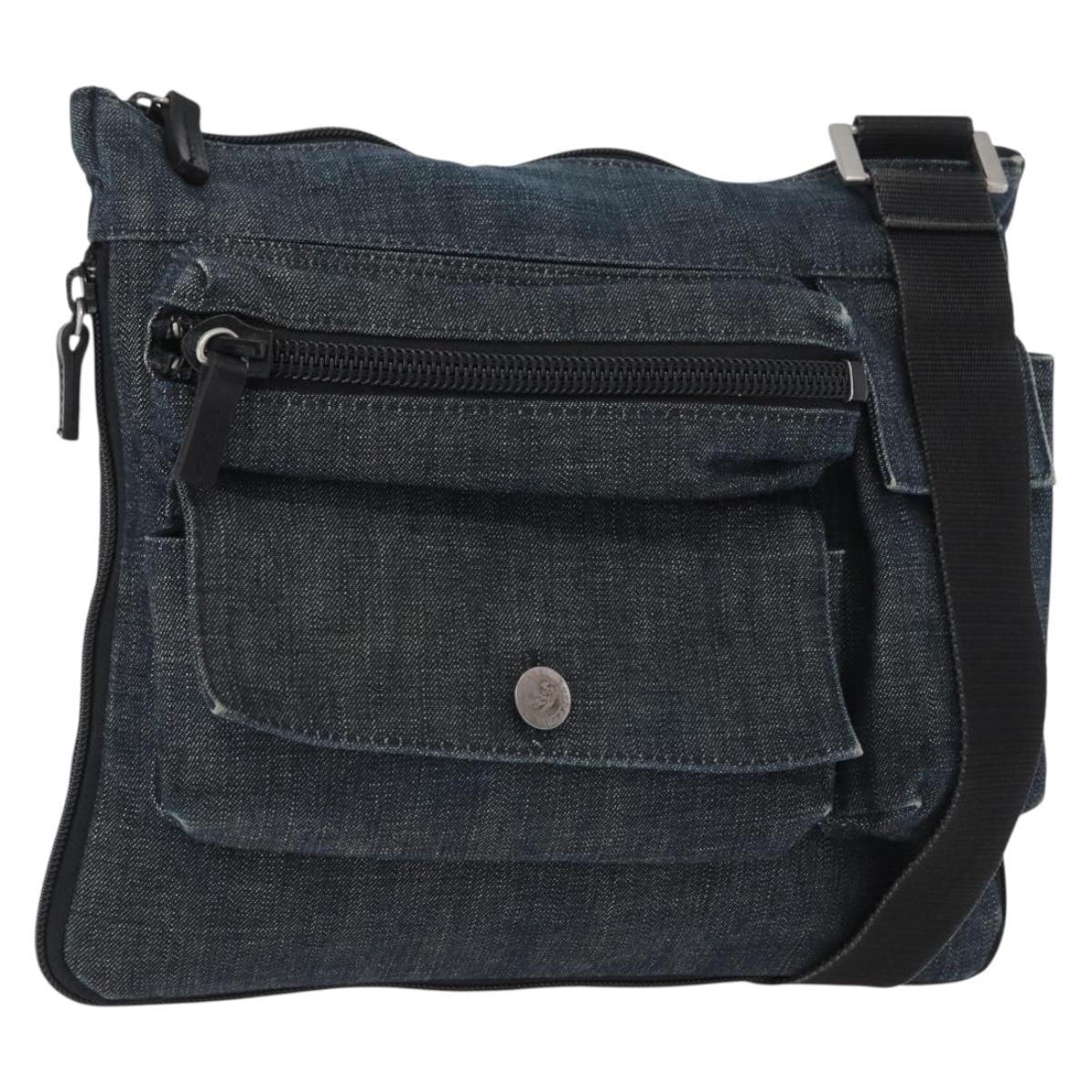 Burberrys Blue Label Shoulder Bag Denim Blue Silver Auth hk3519
