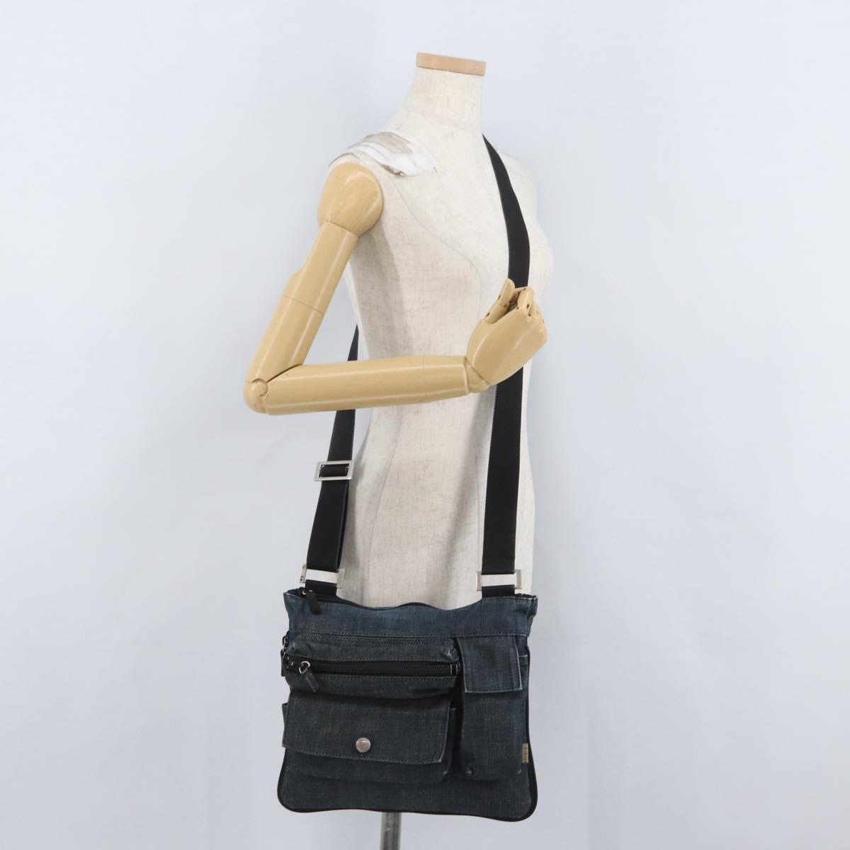 Burberrys Blue Label Shoulder Bag Denim Blue Silver Auth hk3519