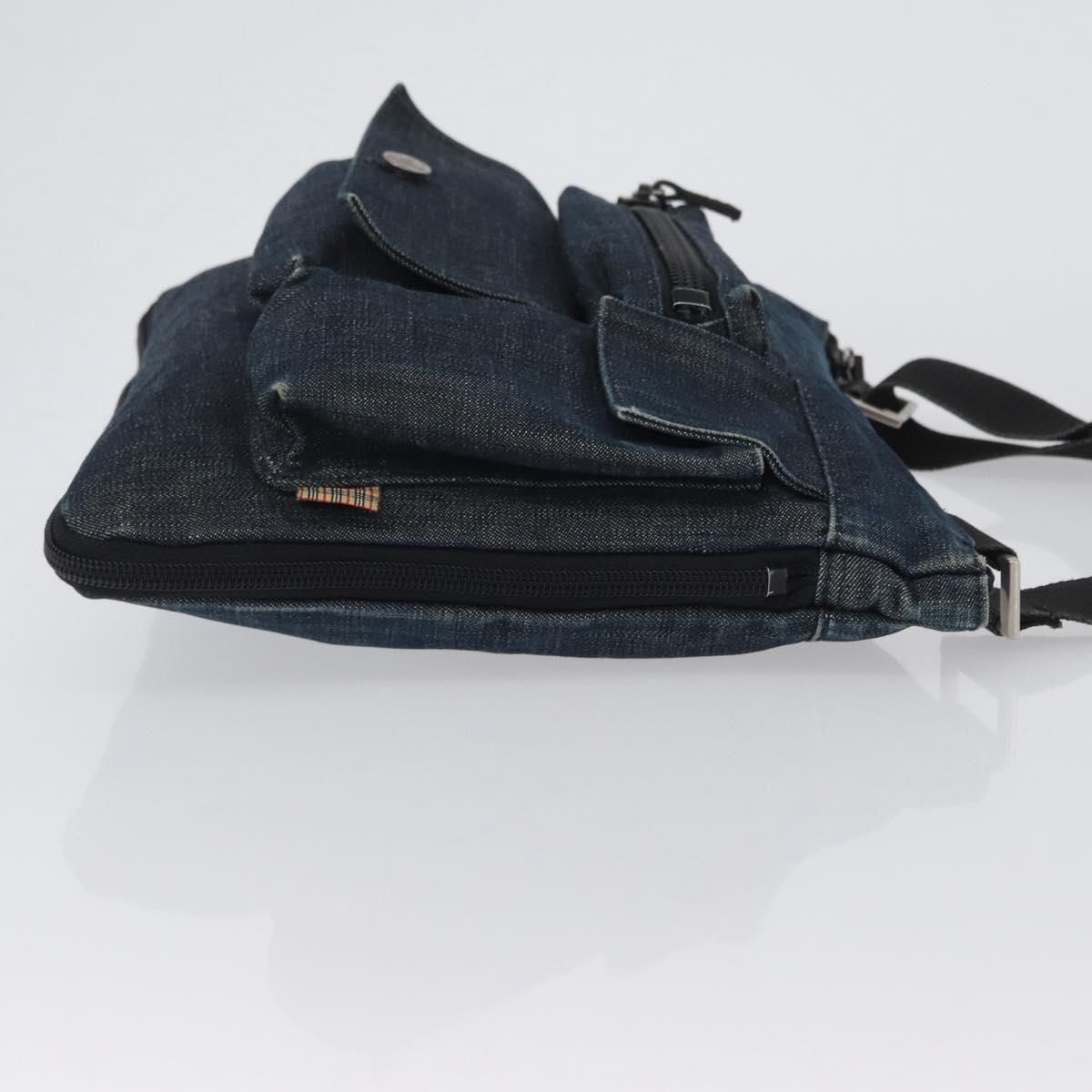 Burberrys Blue Label Shoulder Bag Denim Blue Silver Auth hk3519