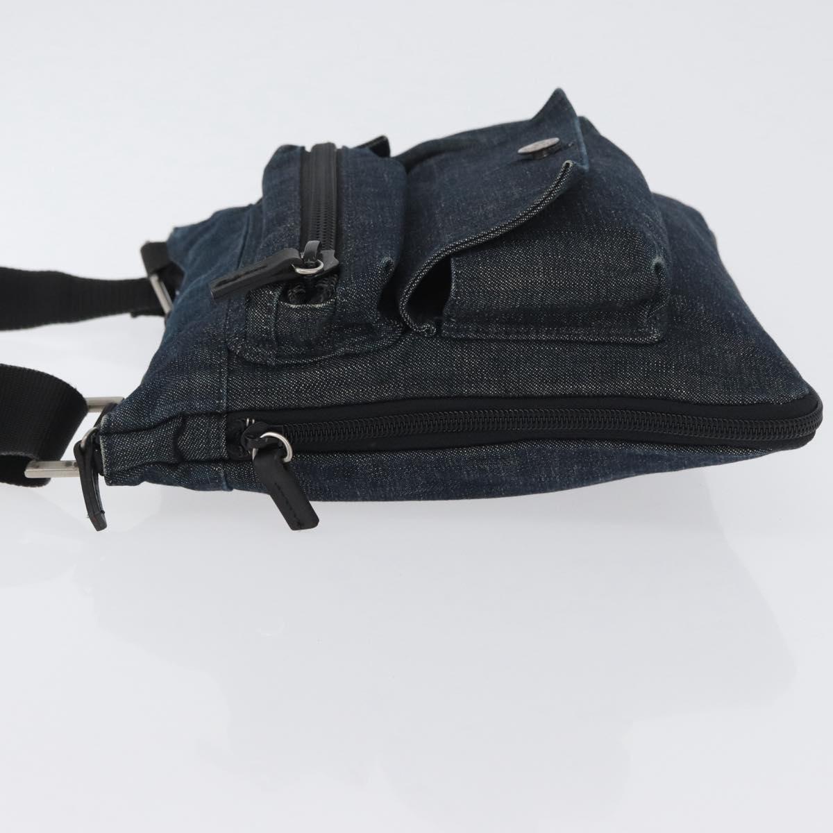 Burberrys Blue Label Shoulder Bag Denim Blue Silver Auth hk3519