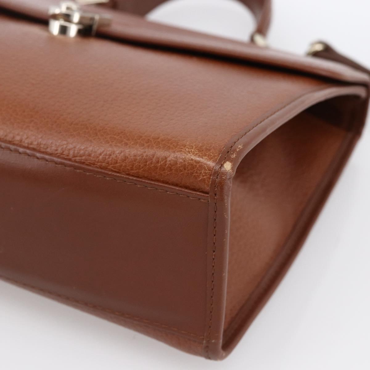 Burberrys Hand Bag Leather 2way Brown Gold Auth hk3526