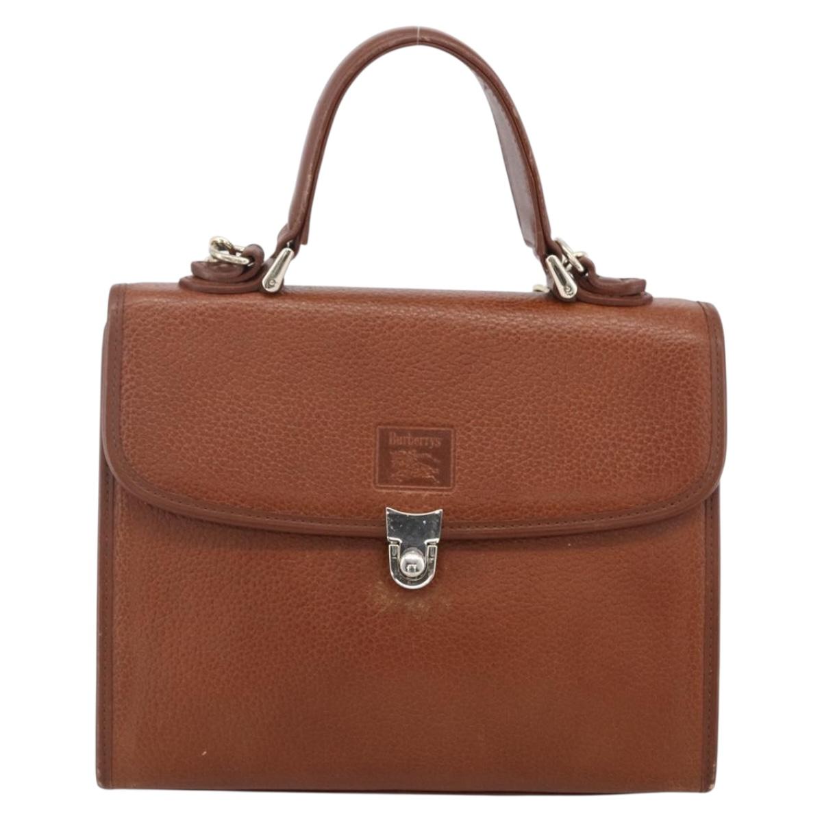 Burberrys Hand Bag Leather 2way Brown Gold Auth hk3526