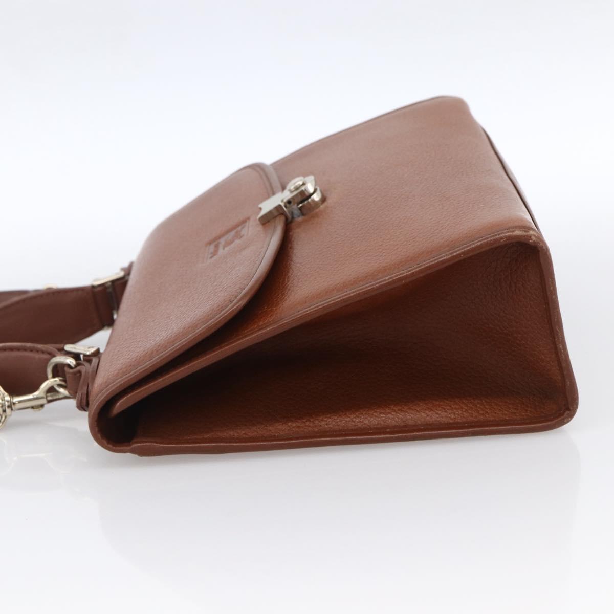 Burberrys Hand Bag Leather 2way Brown Gold Auth hk3526
