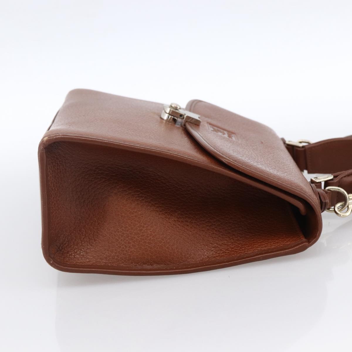 Burberrys Hand Bag Leather 2way Brown Gold Auth hk3526