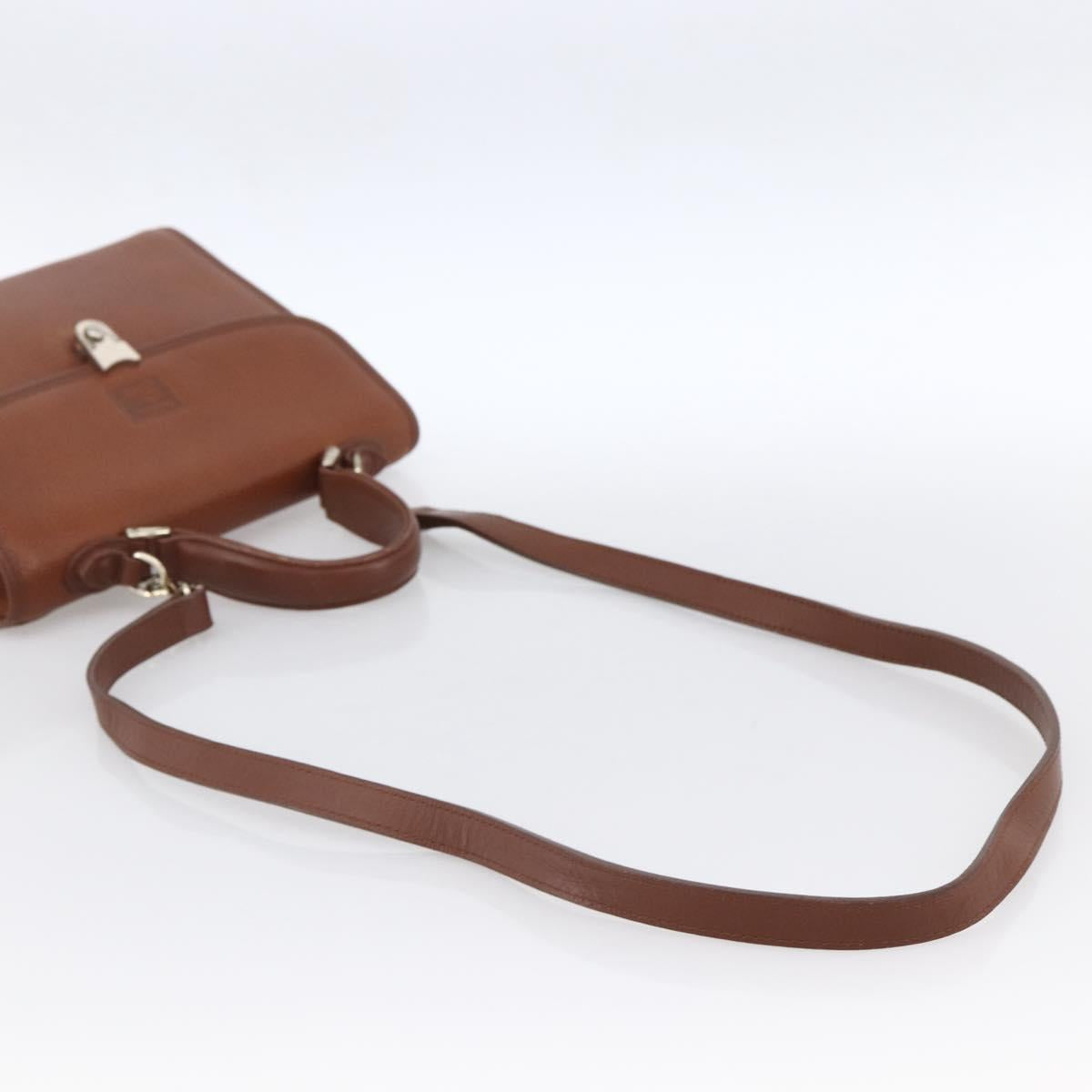 Burberrys Hand Bag Leather 2way Brown Gold Auth hk3526
