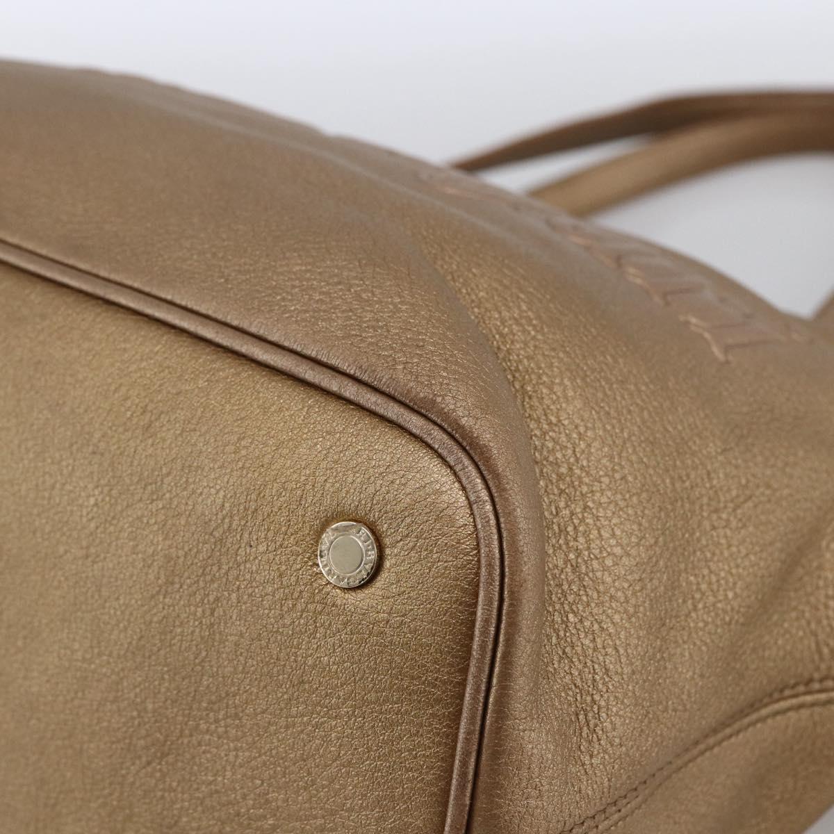 BVLGARI Tote Bag Leather Gold Tone Auth hk3527