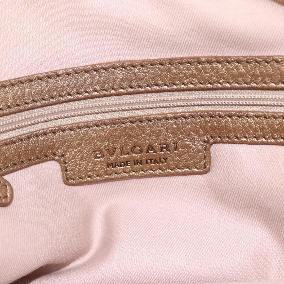 BVLGARI Tote Bag Leather Gold Tone Auth hk3527