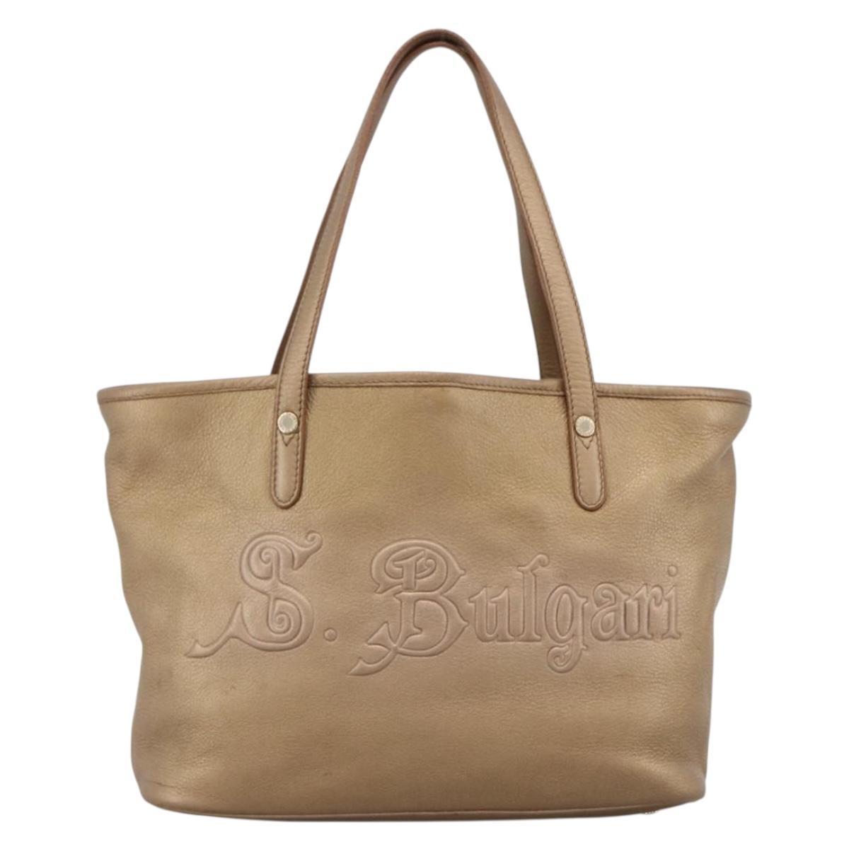 BVLGARI Tote Bag Leather Gold Tone Auth hk3527