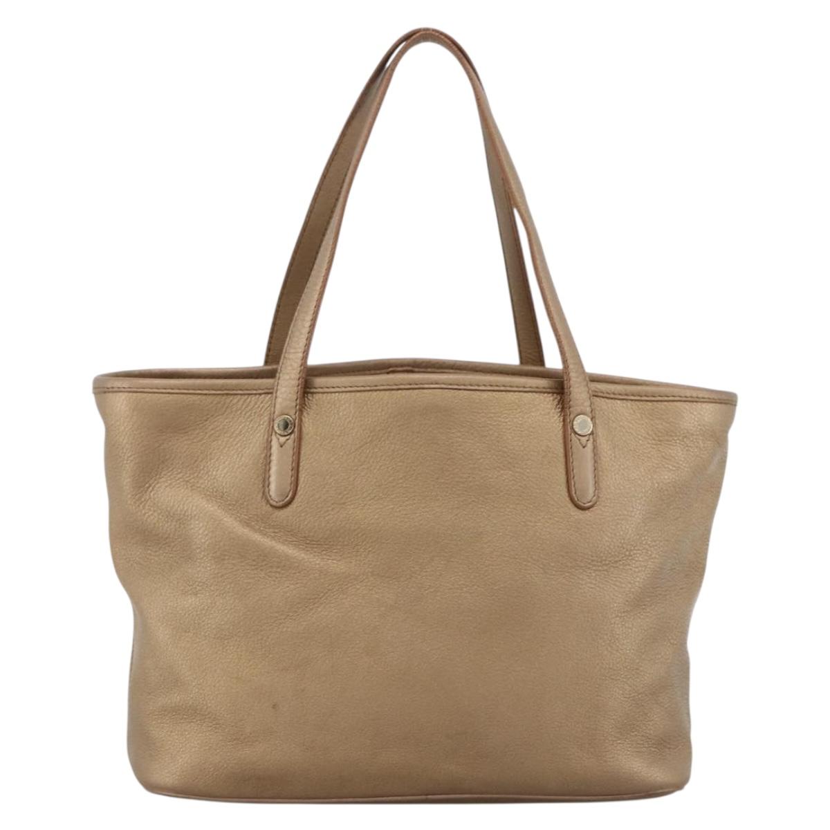 BVLGARI Tote Bag Leather Gold Tone Auth hk3527